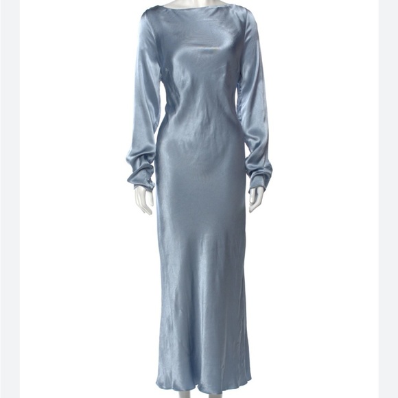 Shona Joy Light Blue Maxi Dress with Long Sleeves & Drape Back Size 12